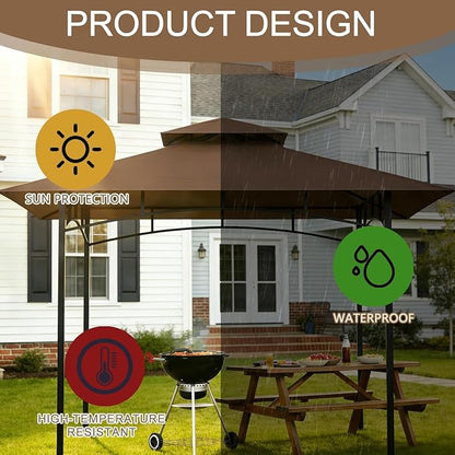 Grill Gazebo Replacement Roof, 5x8ft Outdoor BBQ Gazebo Canopy Cover, Double Tiered Grill Gazebo Replacement Roof for #L-GG001PST-F