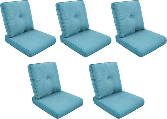 Patio Cushions for Outdoor Furniture - 22" x 25" x 4" UV Resistant Thick Foam Cushions Water Resistant Replacement Cushion for Outdoor Patio Furniture Chair/Sofa/Couch | Light Blue | 5-Pack |
