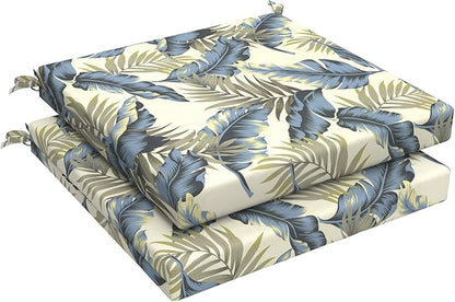 LVTXIII Outdoor Seat Cushions Seasonal Replacement Chair Cushions, Patio Chair Pads with Ties for Dining Chairs and Garden Furniture, Square Back, 19"x19"x2", 2 Pack, ‌Lush Palm Blue