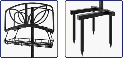 Fire Beauty Garden Hose Holder with Storage Basket,Heavy-Duty,80+ lb Capacity,Rust-Proof Stainless Steel,Organizes 150ft Hose for Patio&Yard,Leaf Design