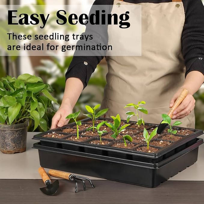 2.5 inch Square Pots 3.5 inch Deep 20 Cell Seedling Trays with Water Collection Nursery Trays (15"x11"x3") for Seeds Starting and Transplanting(5 Sets)