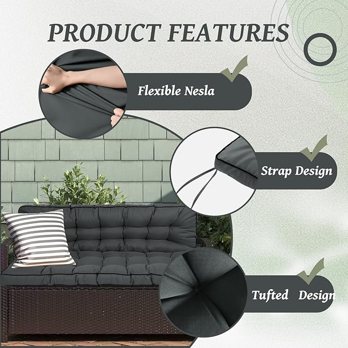 2/3 Seater Swing Replacement Cushion, Waterproof Porch Swing Cushions with Backrest, Thickened Bench Cushions for Outdoor Furniture, for Outdoor Patio Swing (Dark Grey, 55 * 40in)