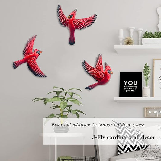 J-Fly Metal Red Bird Wall Decoration Bird Wall Hanging Decor Outdoor Metal Wall Art Cardinal Outdoor Decor Suitable For Living Room Bedroom Patio Kitchen Outdoor Fence Decoration 9 Inch