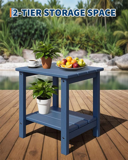 GarveeLife Adirondack Outdoor Side Table 18 x 15 in, HDPE 2-Tier Patio Side Tables for Outside, All-Weather End Table for Patio Pool Deck Indoor Backyard, Navy Blue