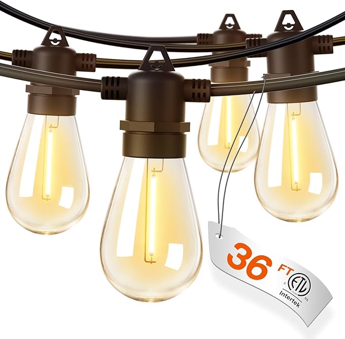 addlon 36FT LED Outdoor String Lights with 12 Edison Vintage Shatterproof Bulbs, Commercial Grade Patio Lights, IP65 Waterproof for Balcony, Backyard and Garden, Warm White