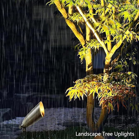Antique Brass Landscape Spotlights Low Voltage 12V AC/DC,Landscape Lighting Outdoor Tree Uplights Accent Lights 5 Watts MR16 LED Bulb Warm White Included