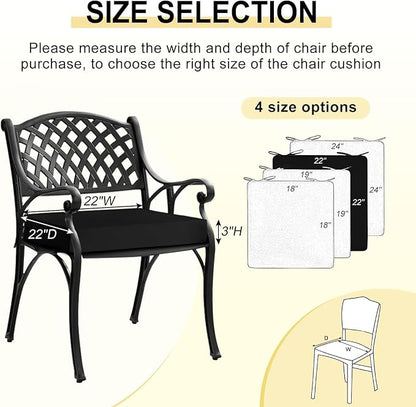 downluxe Waterproof Outdoor Chair Cushions for Patio Furniture, 22" x 22" x 3" Patio Chair Cushion with Adjustable Ties & Portable Handle, Square Outdoor Cushion with Removable Cover, Black, 2 Pack