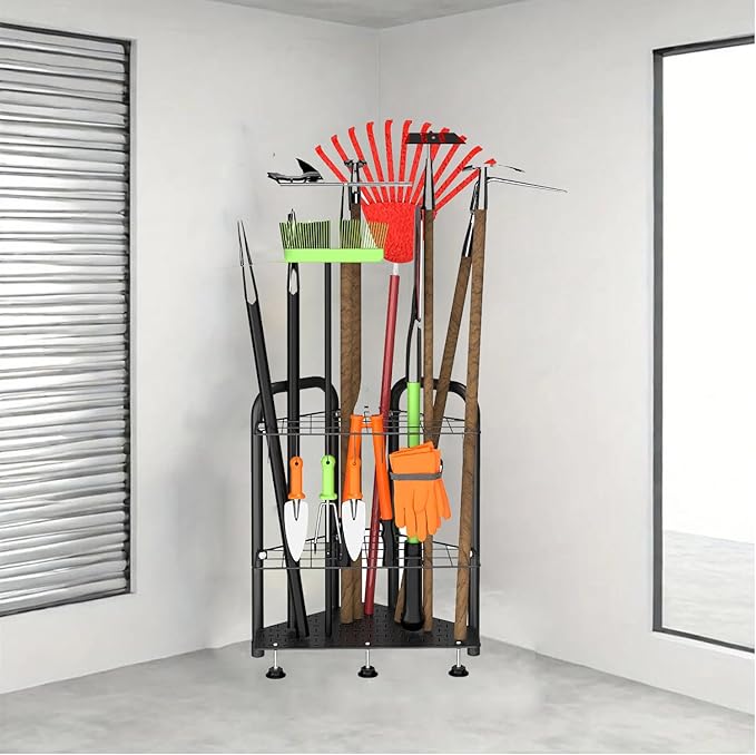 Garden Tool Organizer, Yard Tool Tower Rack for Garage Organization and Storage,Tool Holder Up to 35 Long-Handled Tools/Rakes/Brooms, Heavy Duty Steel Garden Tool Stand for Shed, Outdoor