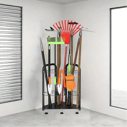 Garden Tool Organizer, Yard Tool Tower Rack for Garage Organization and Storage,Tool Holder Up to 35 Long-Handled Tools/Rakes/Brooms, Heavy Duty Steel Garden Tool Stand for Shed, Outdoor