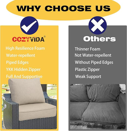 COZYVIDA Outdoor/Indoor 23.5x25 inch Deep Seat Patio Cushions Set of 2 Resilient Foam Filling Water Repellent Stain-Resistant UV Resistant Weather Resistant Patio Cushions Putty