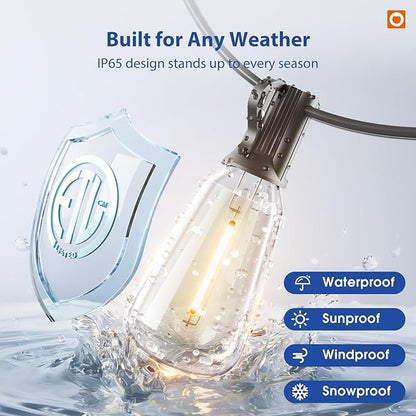 addlon 100FT LED Outdoor String Lights with APP Control Waterproof Patio Lights with Shatterproof ST38 Bulbs, Dimmable Outside Hanging Light Connectable for Porch, Backyard, Bristo, Garden