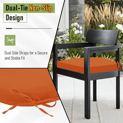 Basic Beyond Outdoor Chair Cushions Set of 4, Outdoor Cushions for Patio Furniture, Water Resistant Patio Chair Cushions with 2 Ties, 17x16x2, Orange