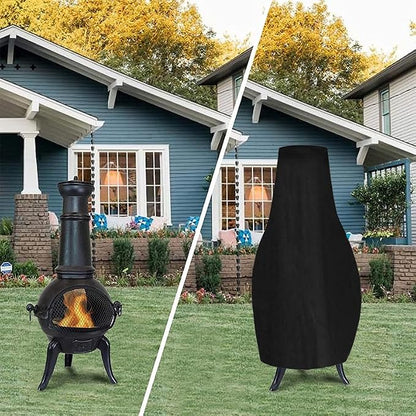 LARGE SIZE Outdoor Chimney Protective Cover Patio Furniture Covers, Patio Chiminea Caps, Protective Chiminea Covers, Weather Resistant Fire Pit Heater Cover (Black, 59x31x12inch)