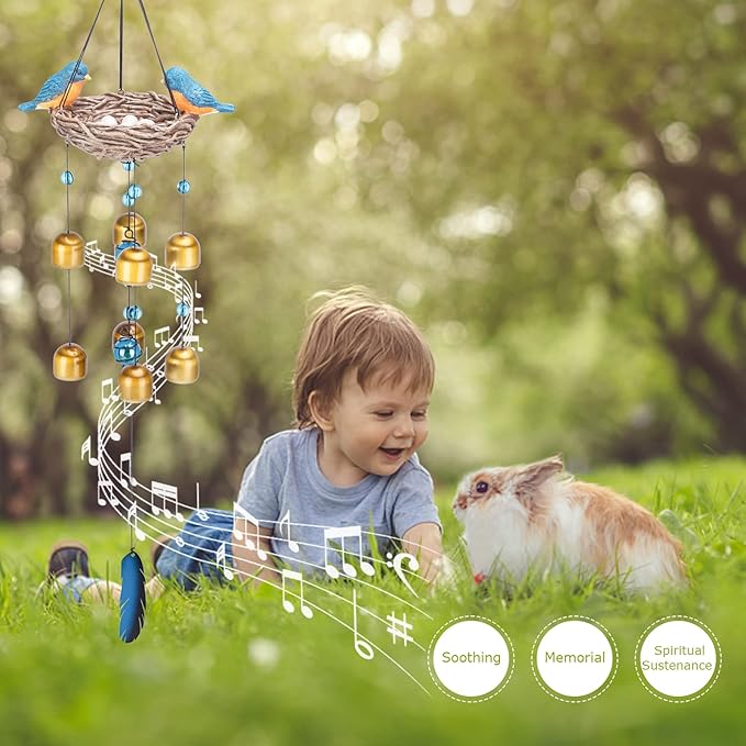 Taman Blue Bird Wind Chime - Wind Bell for Outside Indoor Resin Decorative Metal Bronze Mobile Wind Chime Memorial Sympathy Gift for Home, Outdoor, Yard, Patio,Garden Decor, 27.5"