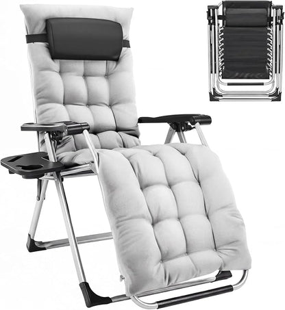 Alpen Premium Outdoor Chaise Lounge Chairs, Zero Gravity Chair with Removable Cushion and Headrest, Lawn Chair with Cup Holder for Reading and Camping, Grey