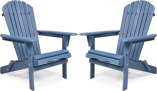 Outdoor Wooden Folding Adirondack Chair Set of 2 with Pre-Assembled BackRest, Wood Patio Chair for Garden Backyard Porch Pool Deck Firepit