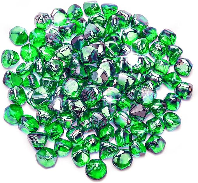 Mr. Fireglass 10 Pounds Blended Fire Glass Diamonds for Fireplace Fire Pit & Lanscaping - 1 inch Emerald Green Fire Rocks (Pack of 2)