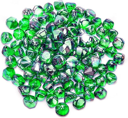 Mr. Fireglass 10 Pounds Blended Fire Glass Diamonds for Fireplace Fire Pit & Lanscaping - 1 inch Emerald Green Fire Rocks (Pack of 2)