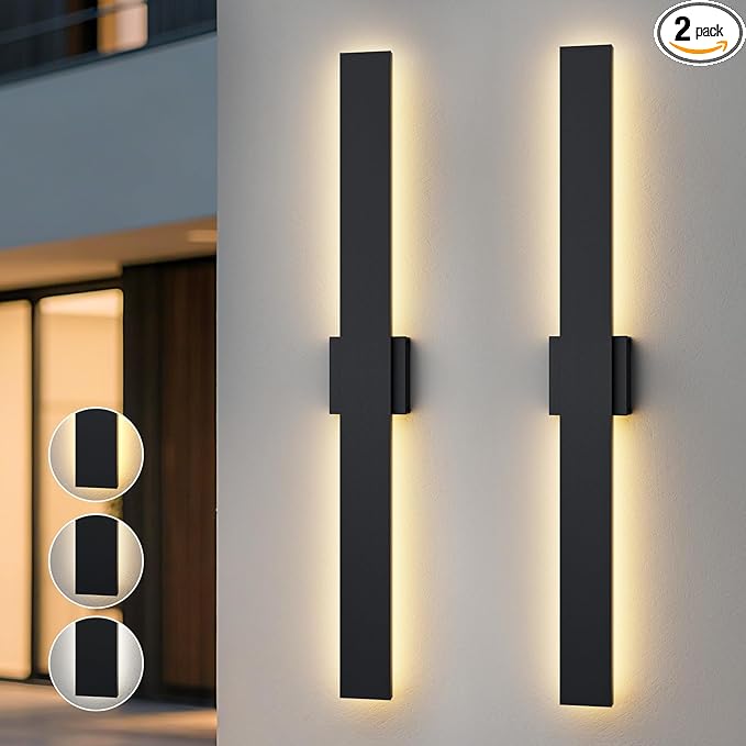 2 Pack LED Modern Outdoor Wall Lights Dimmable 3-Color Temperature 70.8in Exterior Lighting Fixtures IP65 Waterproof Outside Lights for House Hallway Garage Patio
