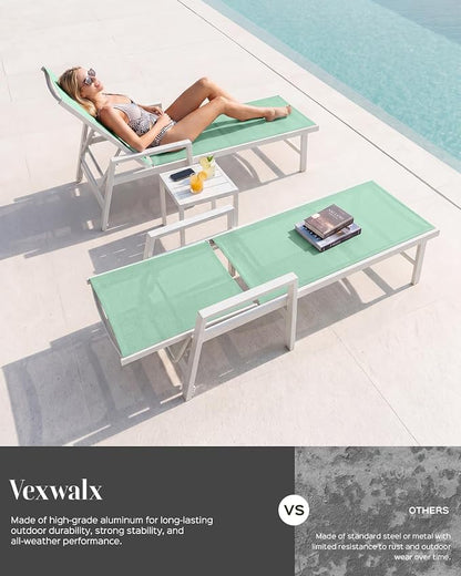 Patio Chaise Lounge Chair Outdoor with Wheels&Armrests, Aluminum Pool Lounge Chairs Set of 2 Five-Position Adjustable Recliner, Outdoor Beach Lounge Chairs for Outside, Patio, Deck, Yard, Light Green
