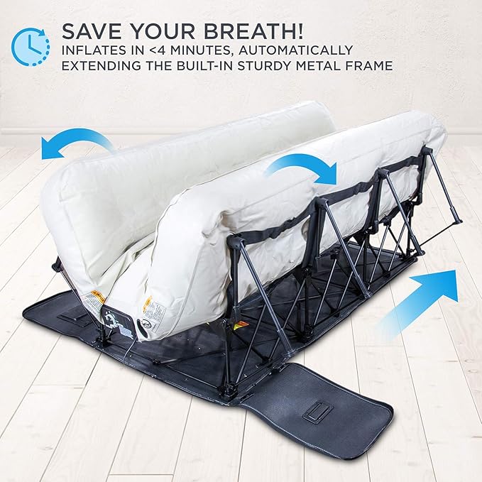 Ivation EZ®-Bed (Queen) Inflatable Air Mattress with Frame & Rolling Case, Built-in Deflate Defender™ Dual Pump Technology - 3 Min Self Inflate/Deflae Raised Blow up Bed on Legs, Premium Coil Design