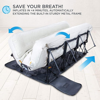 Ivation EZ®-Bed (Queen) Inflatable Air Mattress with Frame & Rolling Case, Built-in Deflate Defender™ Dual Pump Technology - 3 Min Self Inflate/Deflae Raised Blow up Bed on Legs, Premium Coil Design