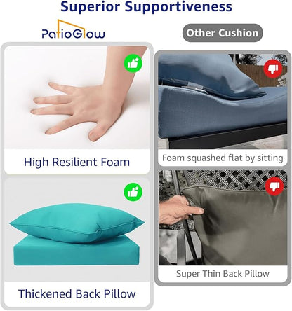 PatioGlow Outdoor Seat Cushion Set, 24" x 24" x 3.5", Set of 2, Water-Resistant & Fadeness Patio Furniture Cushions with Removable Cover & Ties, Thick Deep Seating Pads for Outside Sofa Couch, Teal