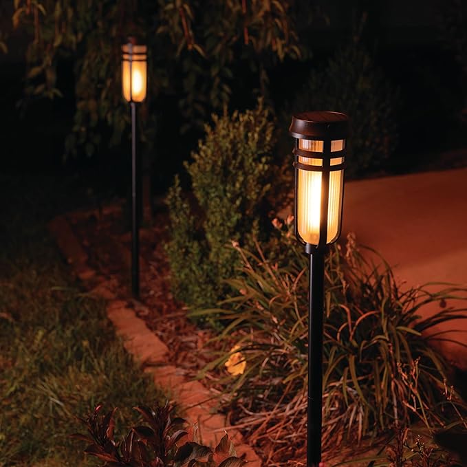 Metal Solar Torch Lights - Adjustable Height (24" - 50"), Outdoor Garden Decor with Patented LED, Waterproof Solar Tiki Torches for Yard, Patio, Garden Pathway, Matte Black – 2 Pack