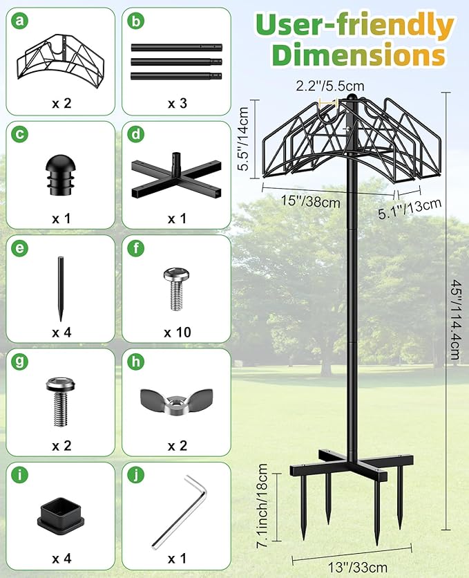 Garden Hose Holder, Double-Sided Water Hose Holder Stand Holds 2×160ft, Heavy Duty Freestanding Hose Storage Rack Hanging with Spikes, Metal Hanger for Outside Garden Yard Lawn Farm Gardening Tools