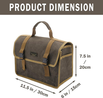 Canvas Tool Storage Bag - Portable Garden Tool Carrying Case with 3 Pockets + 2 Release Buckles, Multi-Purpose 16OZ Waxed Canvas Tool Tote Bag | 11.5"L x 6"W x 7.5"H | Grey