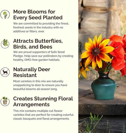 Eden Brothers Virginia Wildflower Mixed Seeds for Planting, 1/4 lb, 120,000+ Seeds with Five Spot, African Daisy | Attracts Pollinators, Plant in Spring or Fall, Zones