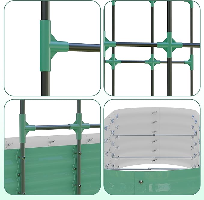 Expandable Arch Trellis Raised Bed Kit – 95" Metal Garden System with Vertical Netting, Plant Ties, and Drainage Design for Vegetables, Flowers, and Vines (Rust-Proof Green)