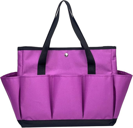 Garden Tool Bag with Interior Exterior Side Pockets, Gardening Tote Bag for Garden Plant Tool Set Store Content Bag, 8 Storage Pockets (Purple)