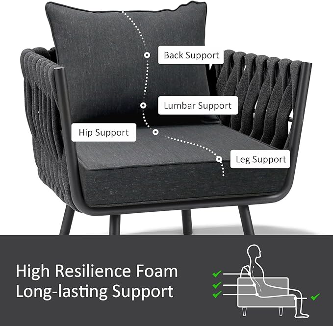 Outdoor Patio Chair Cushions Set, 24" x 24", Set of 2, Water-Repellent, Fade Resistant, Deep Seat Bottom and Back Cushion for Backyard, Couch, Sofa and Patio Furniture, Charcoal