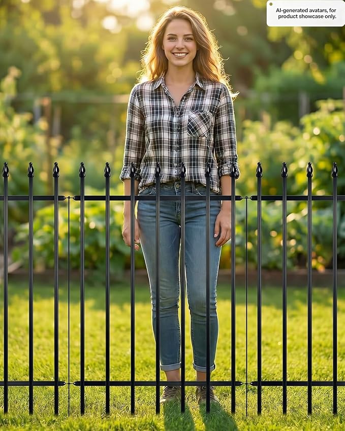 Metal Garden Fence, Decorative No Dig Fence Panels for Flower Beds, Yard Border and Landscape, Iron Outdoor Fence for Plants, Pets and Small Animals, Black, 5 Pack (42" high x 30" Wide)