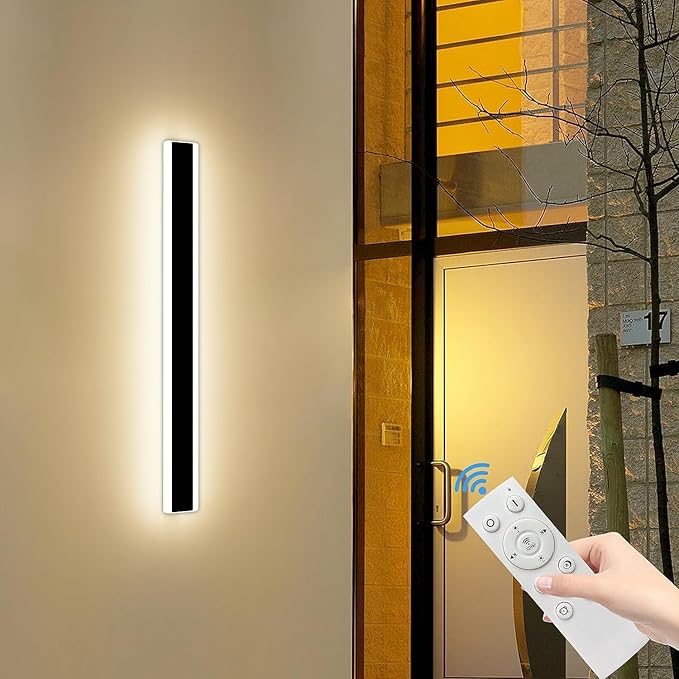 Mikeru Modern Wall Light, 3000k-6000k Dimmable Sconce 23.6inch Black Exterior Light With Remote Control, IP65 Waterproof Anti-Rust Linear Long Porch Light Outdoor