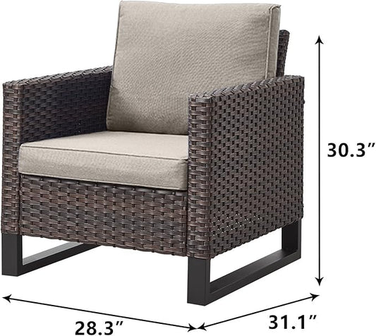 Rilyson Wicker Outdoor Patio Chairs Set of 2-2 Piece Rattan Chairs with Waterproof Wicker,Comfortable Cushions and Sturdy Metal Frame for Outside Porch Deck Backyard(Brown/Grey)