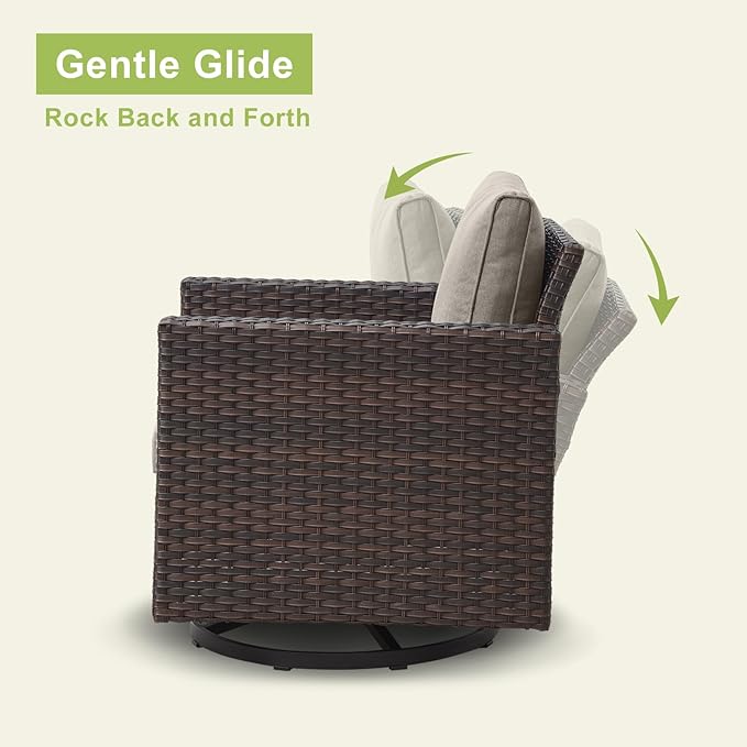 Outdoor Patio Swivel Rocker Chairs - Single Wicker Patio Swivel Rocking Chair with Waterproof Wicker,Comfortable Cushions and Sturdy Metal Frame for Outside Porch Deck Backyard(Brown/Grey/1PC)