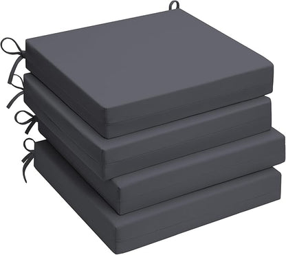 UNIKOME Outdoor Chair Cushions Pack of 4, Water Resistant Patio Cushions with Ties, High Density Sponge Filling Square Corner Seat Cushions for Outdoor Furniture, 19"*19"*3", Grey