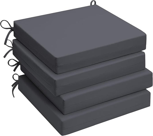 UNIKOME Outdoor Chair Cushions Pack of 4, Water Resistant Patio Cushions with Ties, High Density Sponge Filling Square Corner Seat Cushions for Outdoor Furniture, 24"*24"*4", Grey