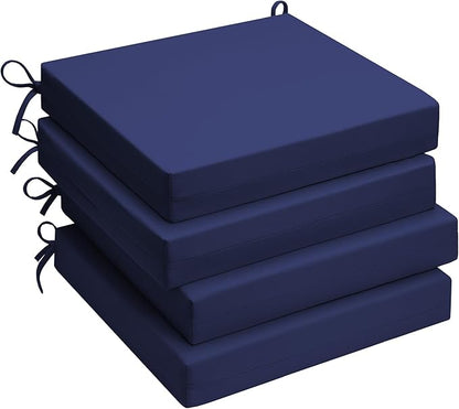 UNIKOME Outdoor Chair Cushions Pack of 4, Water Resistant Patio Cushions with Ties, High Density Sponge Filling Square Corner Seat Cushions for Outdoor Furniture, 18.5"x16"x3", Navy Blue