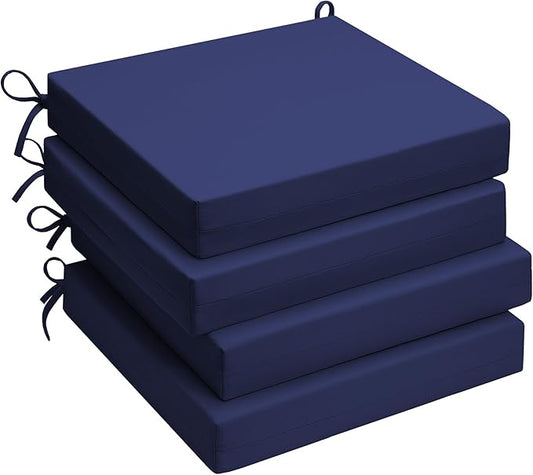 UNIKOME Outdoor Chair Cushions Pack of 4, Water Resistant Patio Cushions with Ties, High Density Sponge Filling Square Corner Seat Cushions for Outdoor Furniture, 18.5"x16"x3", Navy Blue