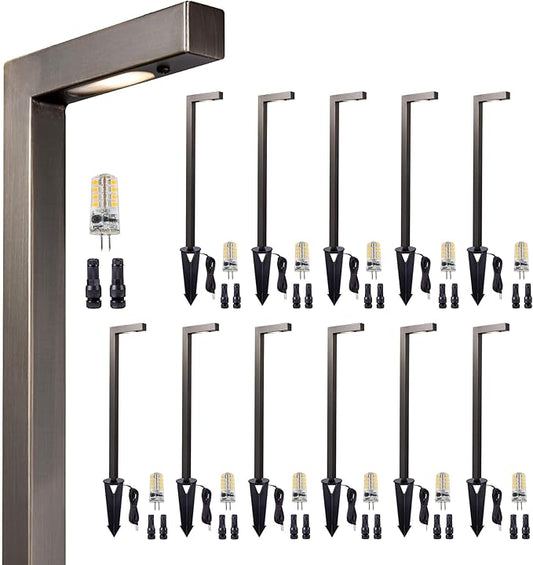 Gardenreet Outdoor Brass Pathway Lights, Low Voltage Landscape Path Lighting Wired, 12v Walkway Light LED Waterproof, Bronze for Outside Garden Yard Driveway with 3W 270LM 3000K G4 Bulb (12 Pack)