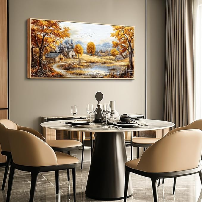 QIYILEXWART Autumn Forest Wall Paintings Large Wall Art For Living Room Canvas Decor For Bedroom Ocean Inspiration Pictures Office Decorations Posters Modern Home Decor Artwork Wood Framed