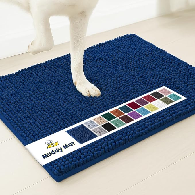 Muddy Mat® | Super Water Absorbent Door Mat Indoor, Microfiber Quick Dry Chenille Entryway Rug,Slip Resistant Front Door Mat,Indoor Mats for Entryway,Machine Washable Pet Rug, Navy Blue XXXL 72"X48"