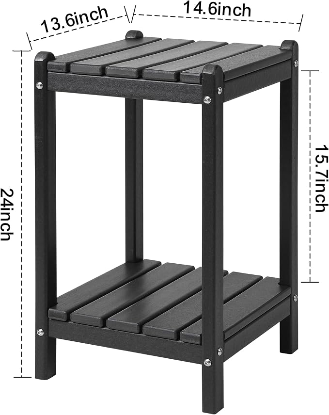 LZRS 24" Double Adirondack Outdoor Side Table, Pool Composite Patio Table,HDPE End Tables for Backyard,Pool, Indoor Companion, Easy Maintenance & Weather Resistant(Black)