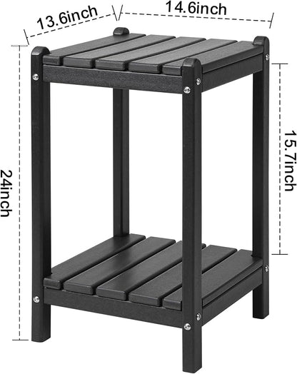 LZRS 24" Double Adirondack Outdoor Side Table, Pool Composite Patio Table,HDPE End Tables for Backyard,Pool, Indoor Companion, Easy Maintenance & Weather Resistant(Black)