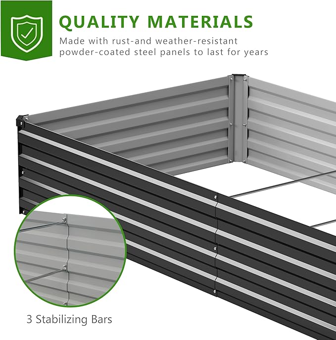 2PCS 9x3x1ft Galvanized Raised Garden Bed Kit,Metal Planter Box for Vegetables,Flowers,Herbs Durable Rust-Resistant Patio Gardening Beds,Black
