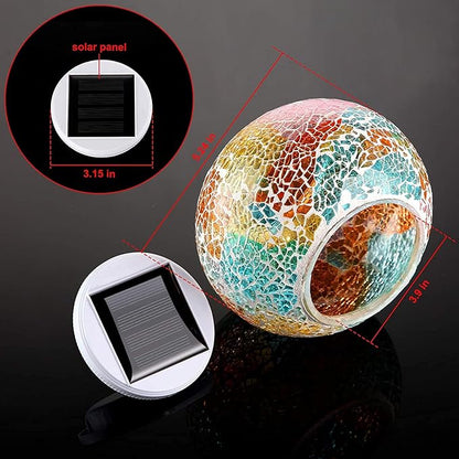 Waterproof Color Changing Table Lamp, Solar Powered Mosaic Glass Ball LED Garden Lawn Night Light Lamps, Party Lights for Home,Yard, Indoor,Outdoor Decoration Lights (Tricolor Plating)