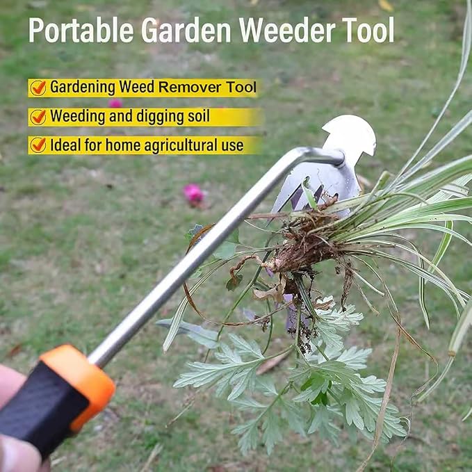 Weed Remover Tool,Portable Garden Weeder Tool,New Gardening Weeding Tools,for Garden Hand Tools for Vegetable Gardening Backyard Farm Planting & Uprooting Weeding Tool (Rubber Handle)